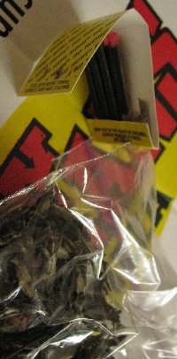 tea leaves in a baggie and matches simulate marijuana